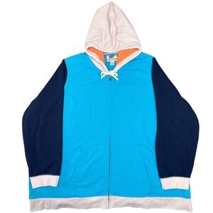 Lands' End Serious Sweats Hoodie 3X Colorblock Full Zip Pink Blue Navy Plus